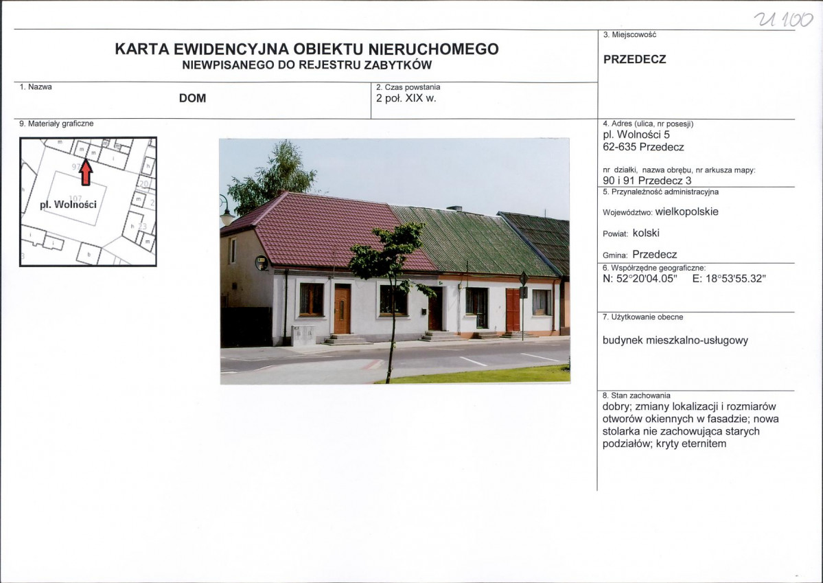 Karta obiektu niewpisanego do rejestru, skan nr 1