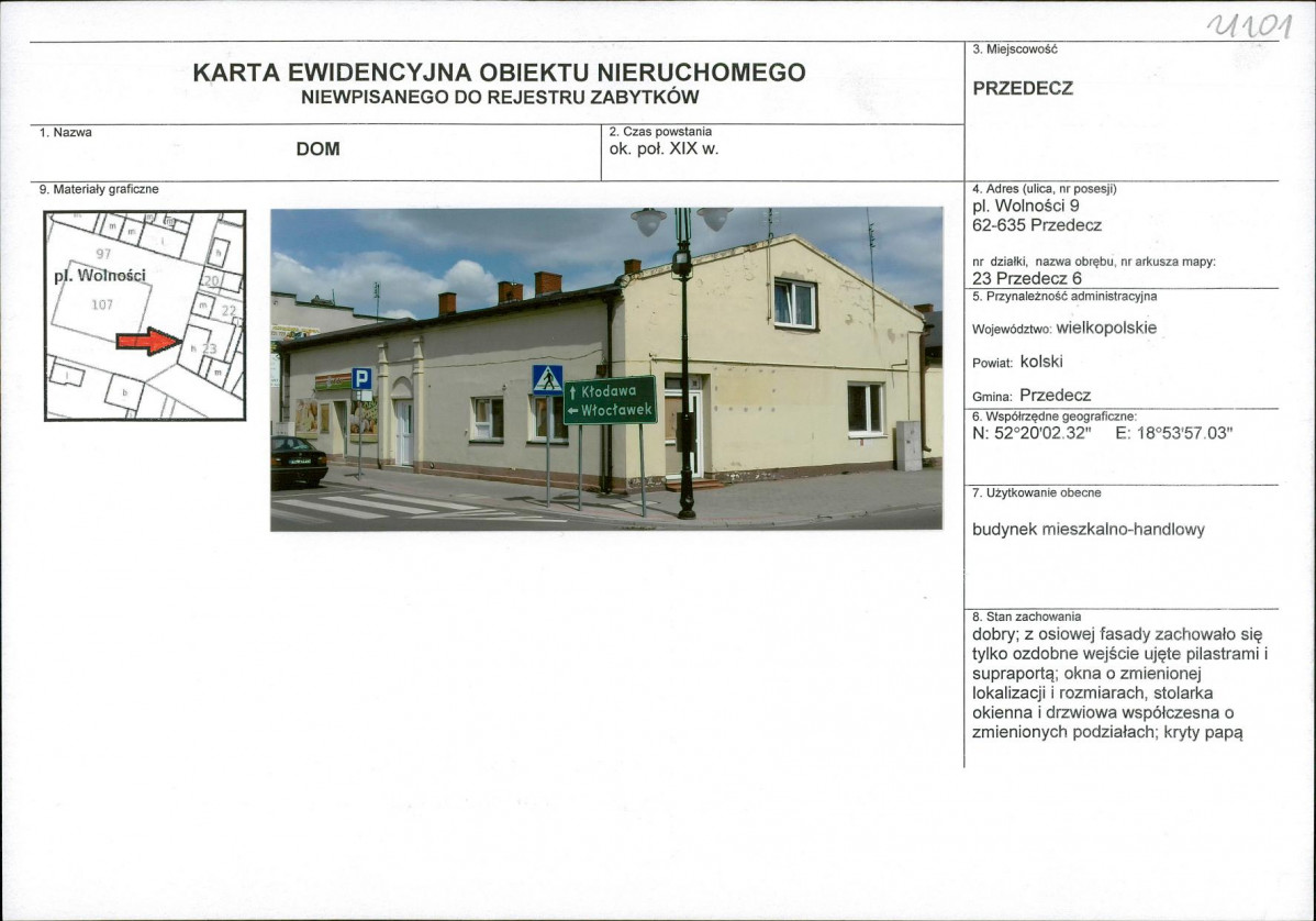 Karta obiektu niewpisanego do rejestru, skan nr 1