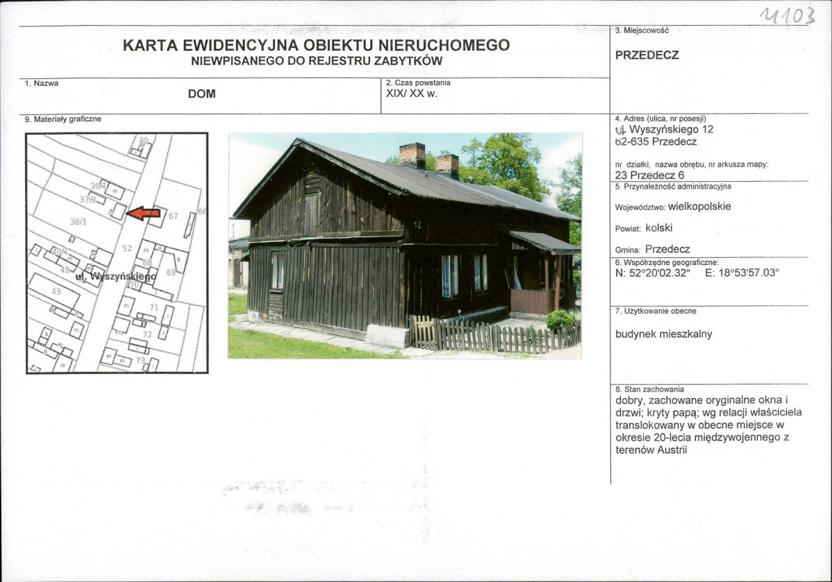 Karta obiektu niewpisanego do rejestru, skan nr 1