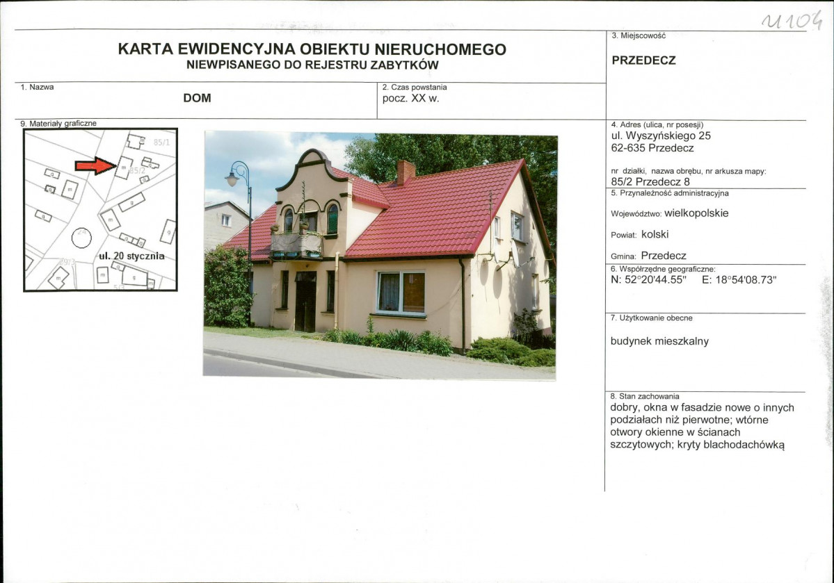 Karta obiektu niewpisanego do rejestru, skan nr 1
