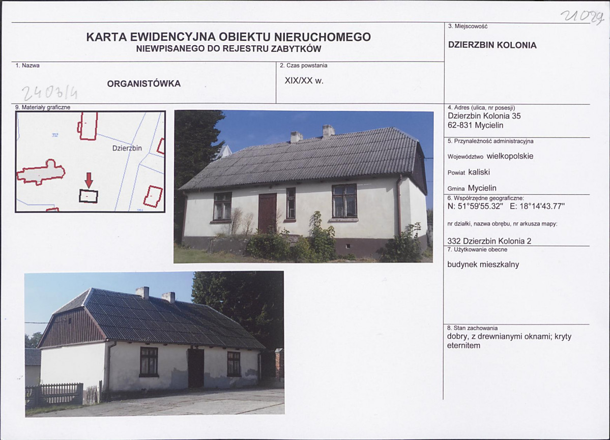 Karta obiektu niewpisanego do rejestru, skan nr 1