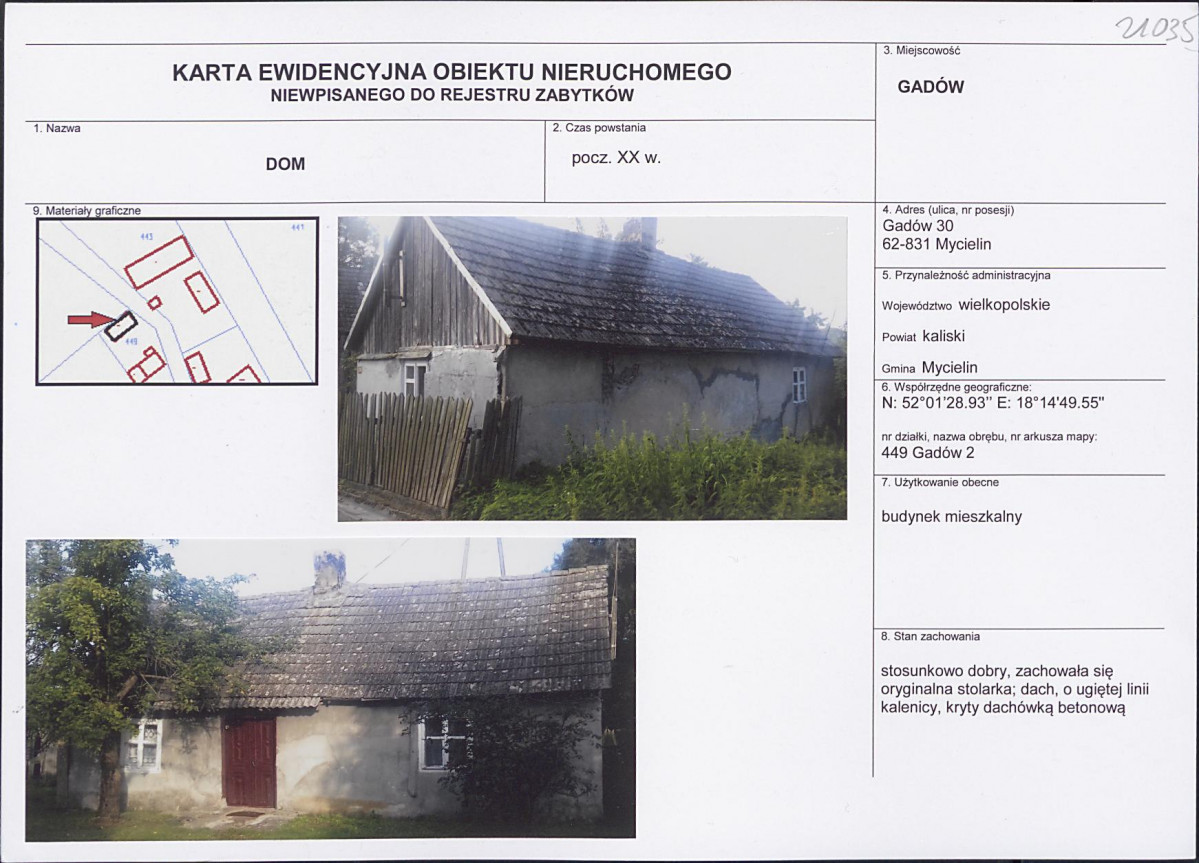 Karta obiektu niewpisanego do rejestru, skan nr 1