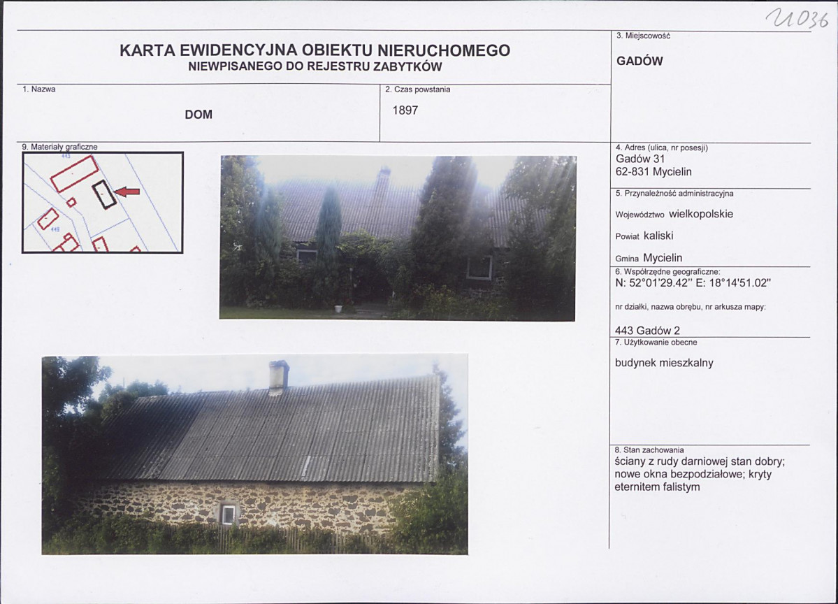 Karta obiektu niewpisanego do rejestru, skan nr 1