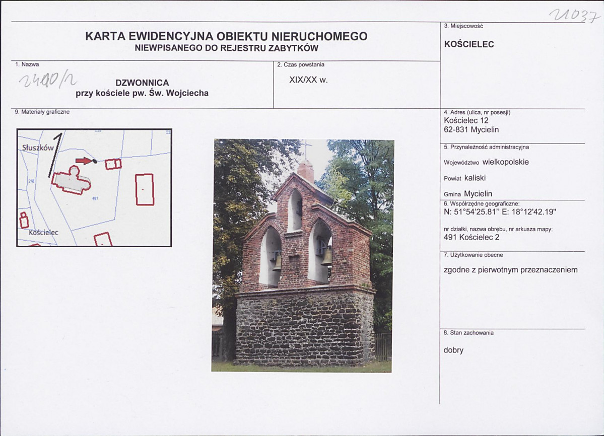 Karta obiektu niewpisanego do rejestru, skan nr 1