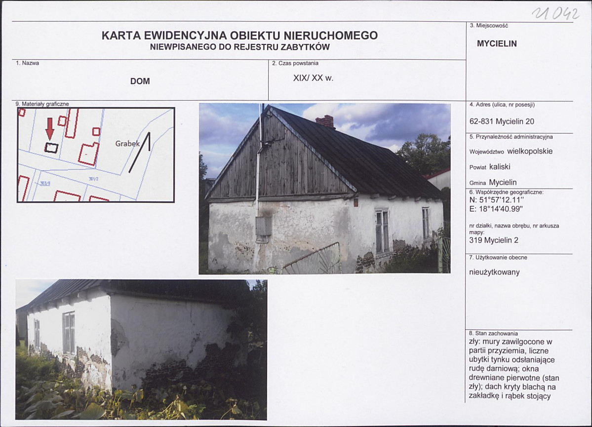 Karta obiektu niewpisanego do rejestru, skan nr 1