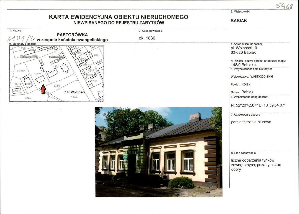 Karta obiektu niewpisanego do rejestru, skan nr 1