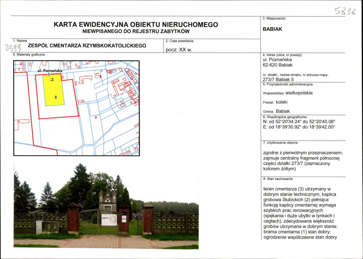 Karta obiektu niewpisanego do rejestru, skan nr 1