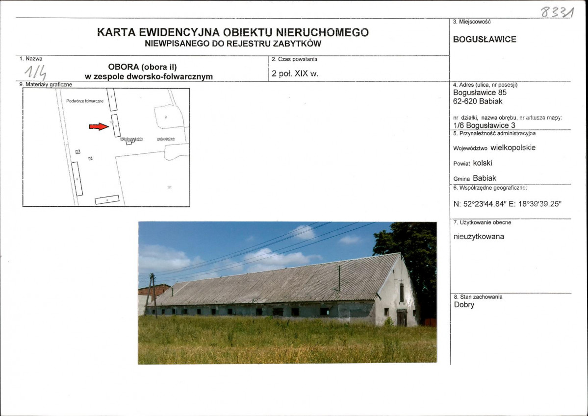 Karta obiektu niewpisanego do rejestru, skan nr 1