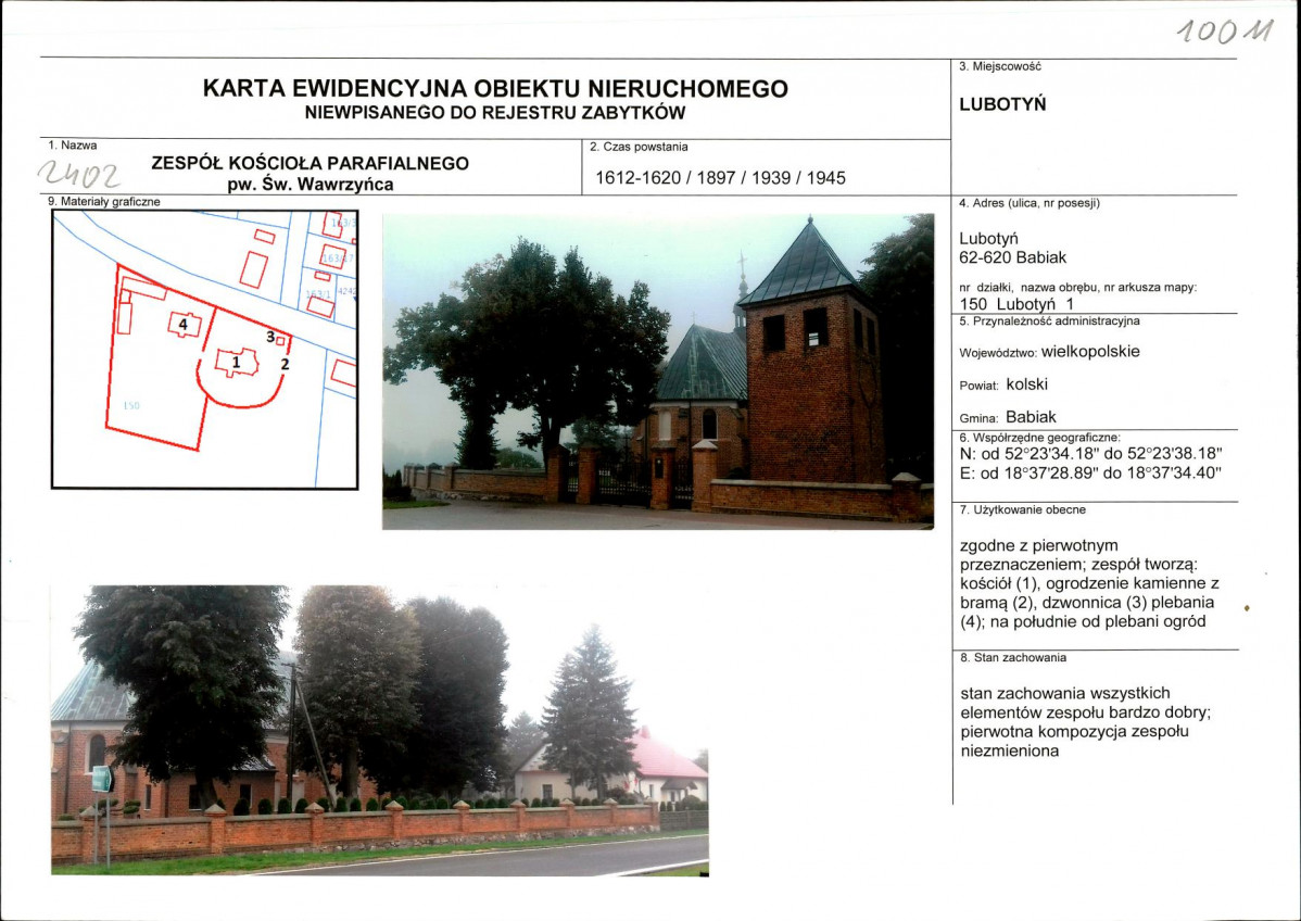 Karta obiektu niewpisanego do rejestru, skan nr 1