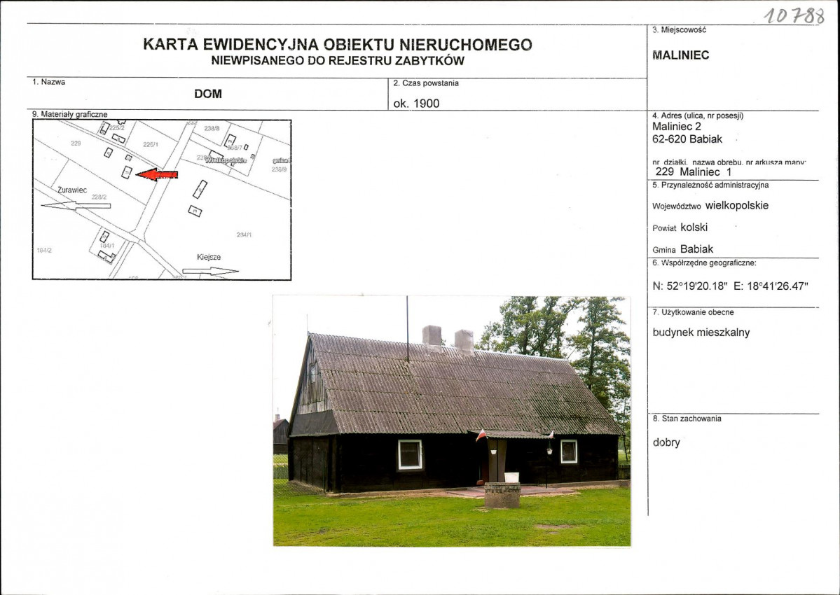 Karta obiektu niewpisanego do rejestru, skan nr 1