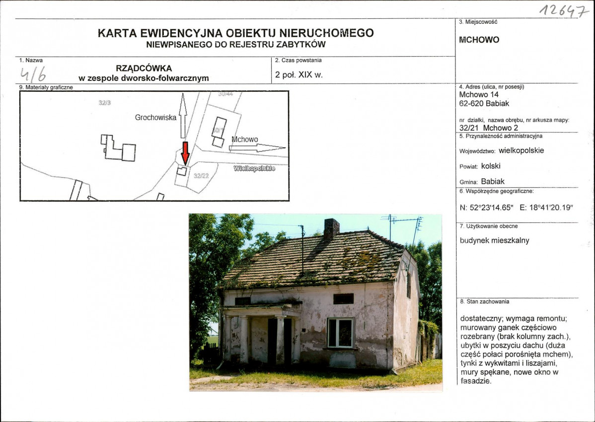 Karta obiektu niewpisanego do rejestru, skan nr 1