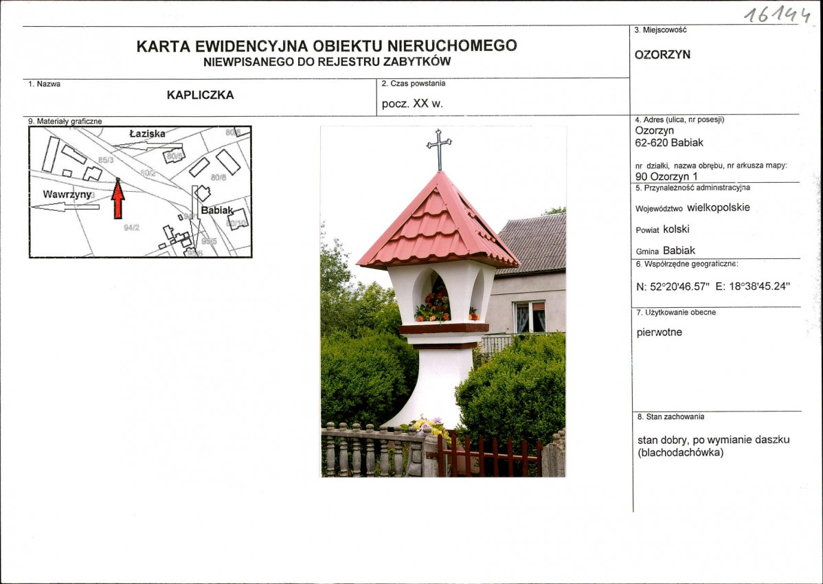 Karta obiektu niewpisanego do rejestru, skan nr 1