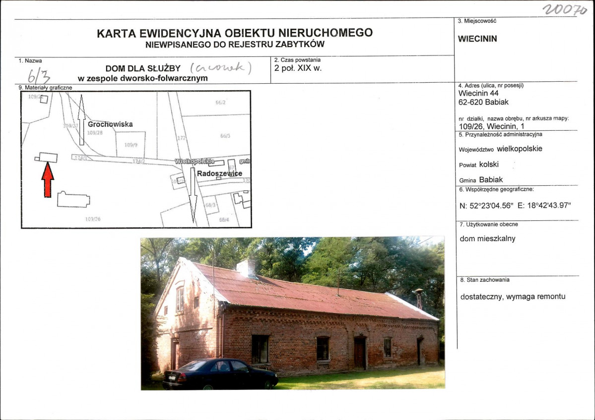 Karta obiektu niewpisanego do rejestru, skan nr 1