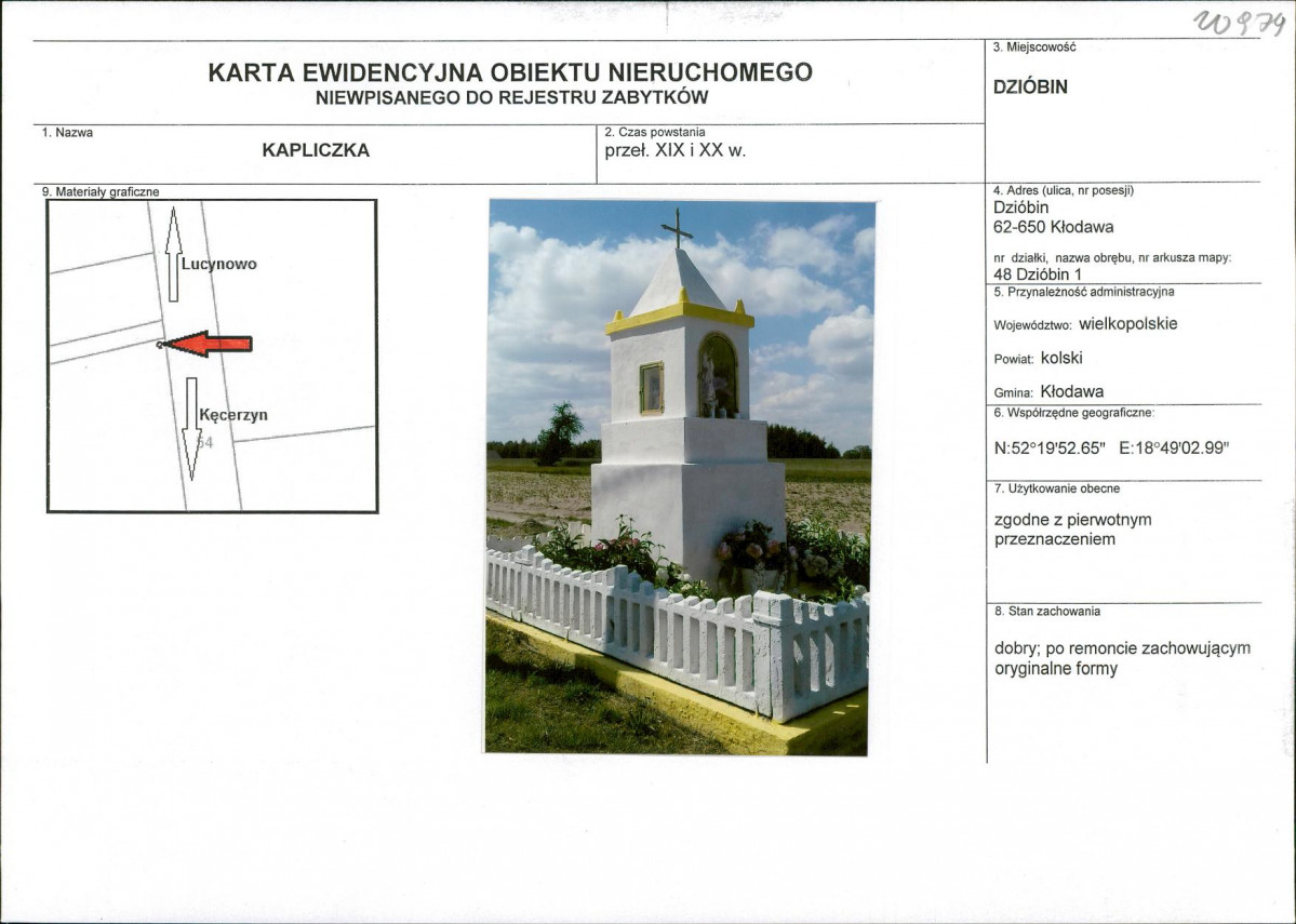 Karta obiektu niewpisanego do rejestru, skan nr 1