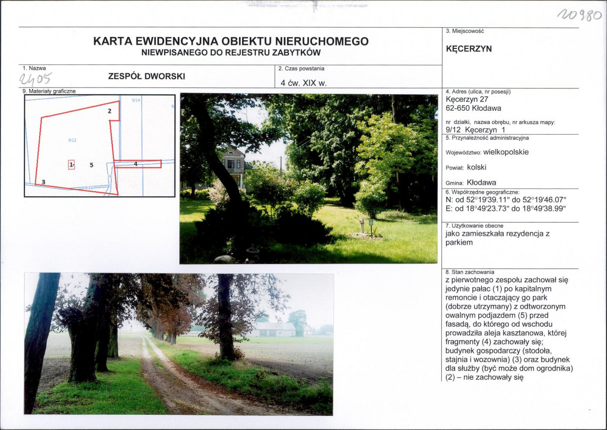 Karta obiektu niewpisanego do rejestru, skan nr 1
