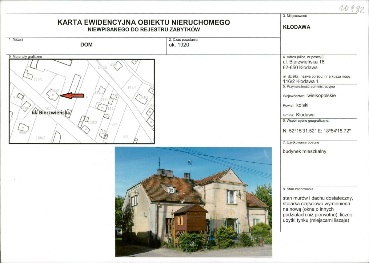 Karta obiektu niewpisanego do rejestru, skan nr 1