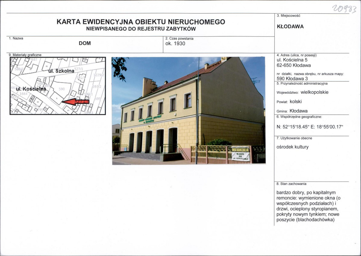 Karta obiektu niewpisanego do rejestru, skan nr 1