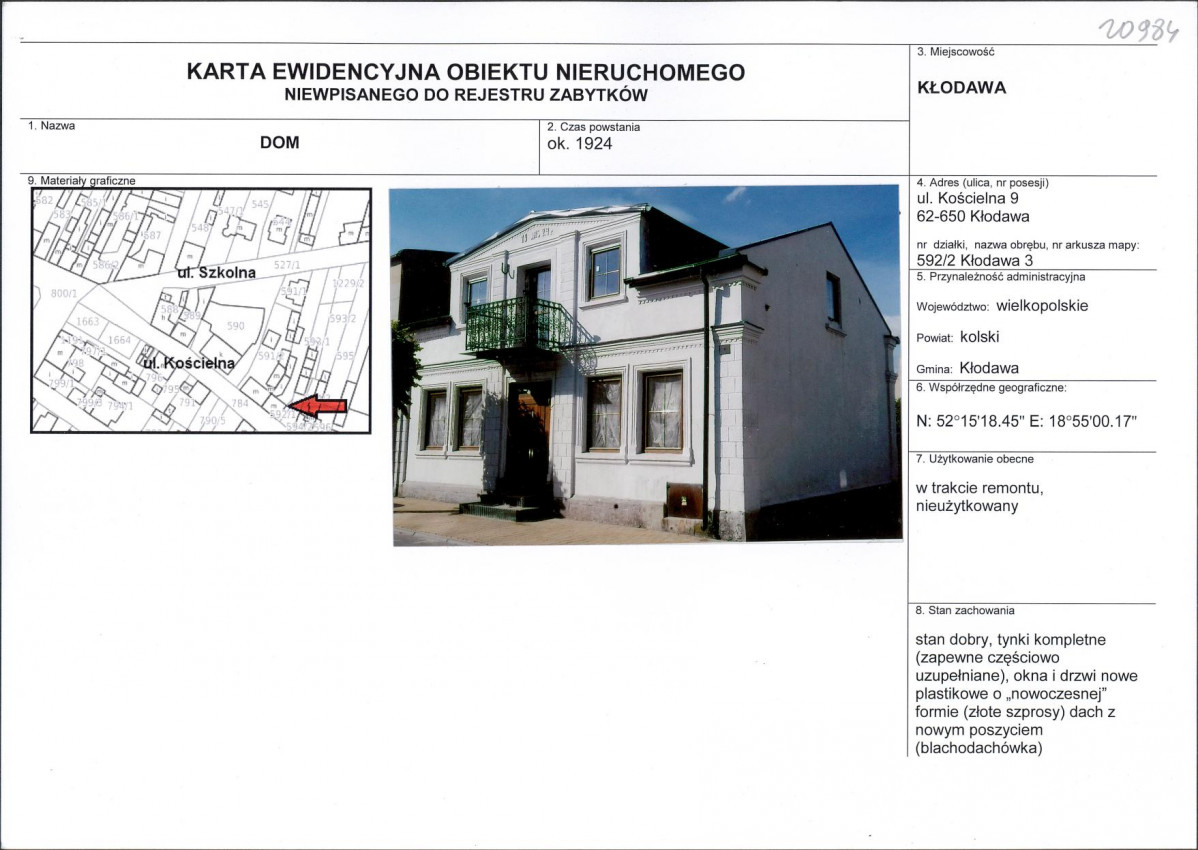 Karta obiektu niewpisanego do rejestru, skan nr 1