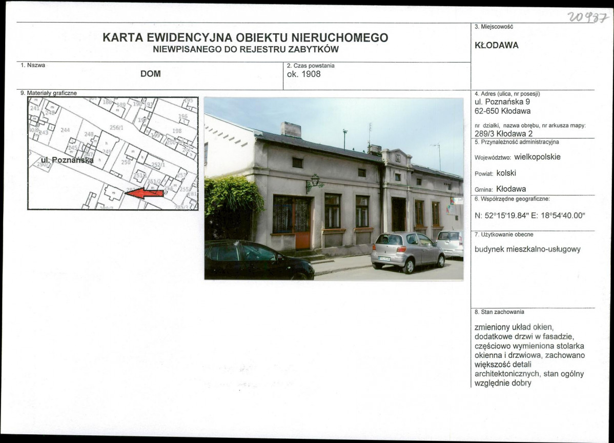 Karta obiektu niewpisanego do rejestru, skan nr 1