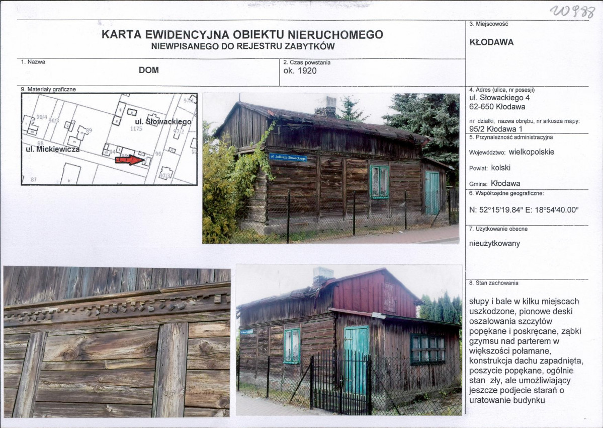 Karta obiektu niewpisanego do rejestru, skan nr 1