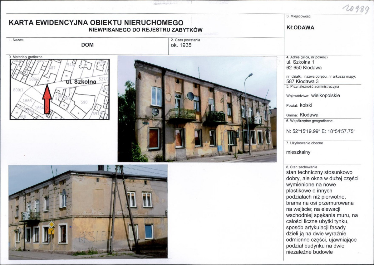 Karta obiektu niewpisanego do rejestru, skan nr 1