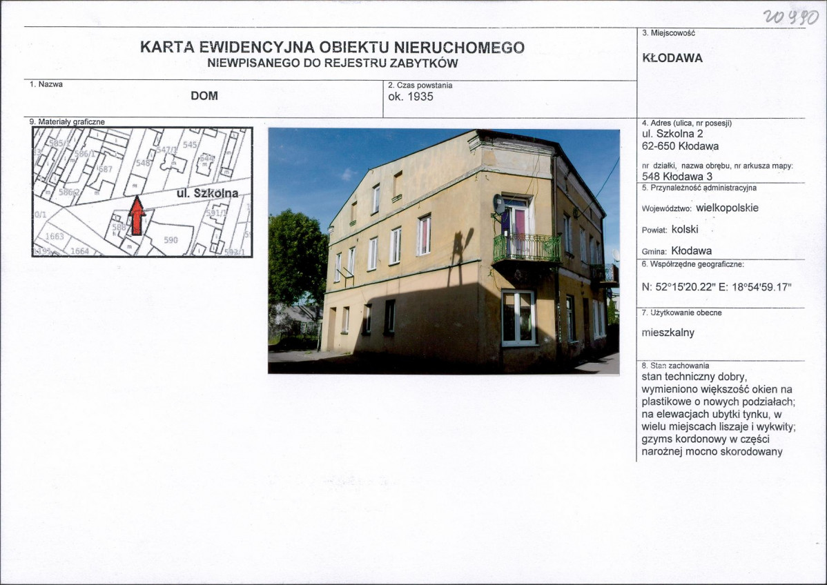Karta obiektu niewpisanego do rejestru, skan nr 1