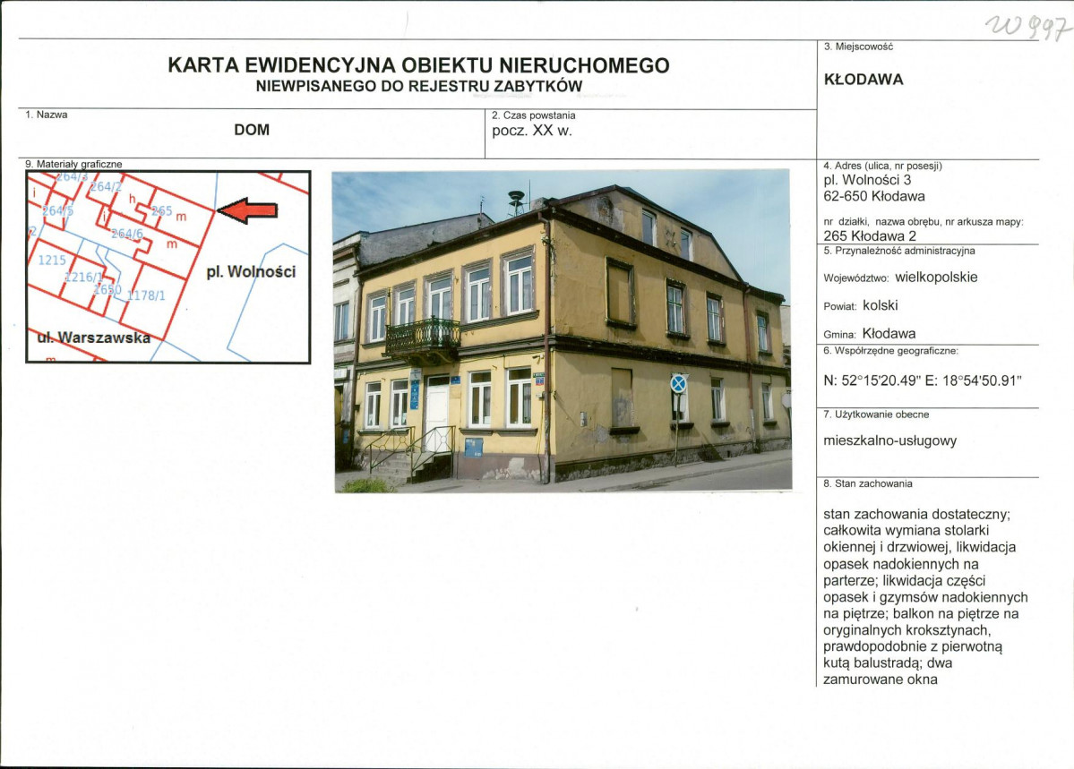 Karta obiektu niewpisanego do rejestru, skan nr 1