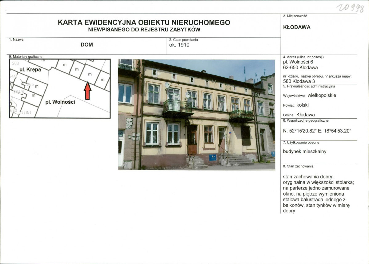 Karta obiektu niewpisanego do rejestru, skan nr 1