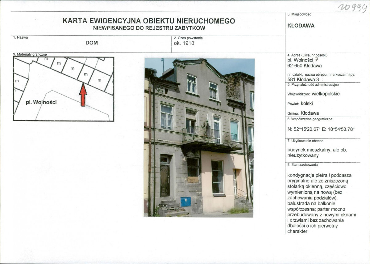 Karta obiektu niewpisanego do rejestru, skan nr 1