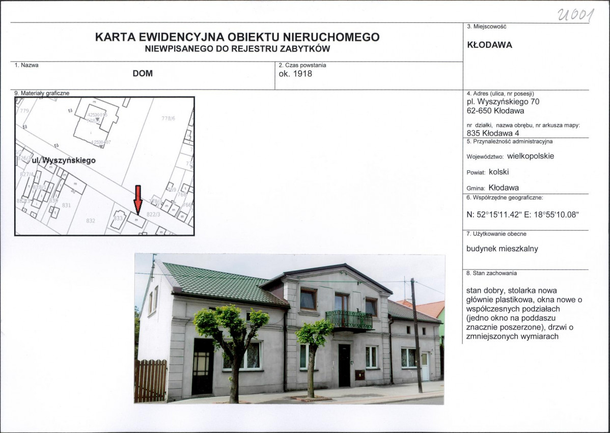 Karta obiektu niewpisanego do rejestru, skan nr 1