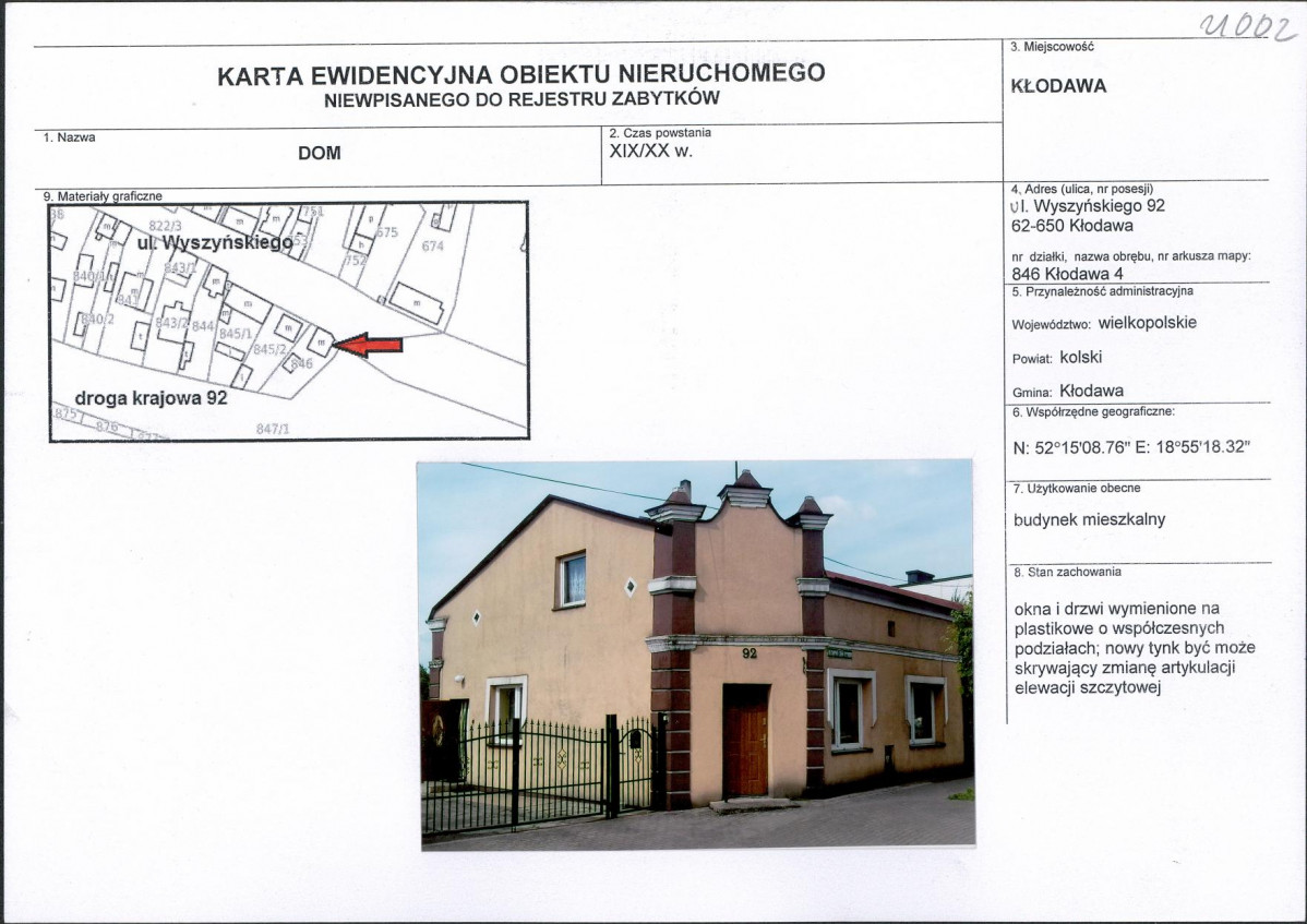 Karta obiektu niewpisanego do rejestru, skan nr 1