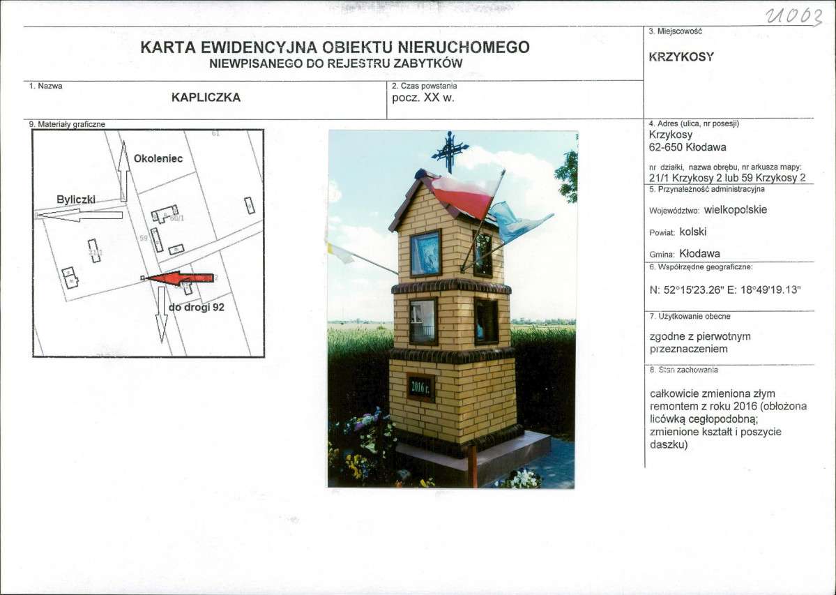 Karta obiektu niewpisanego do rejestru, skan nr 1