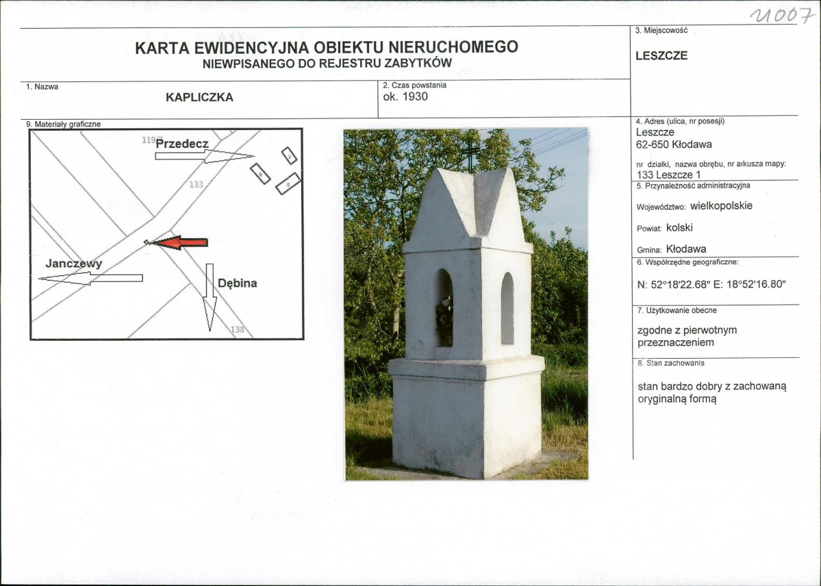 Karta obiektu niewpisanego do rejestru, skan nr 1