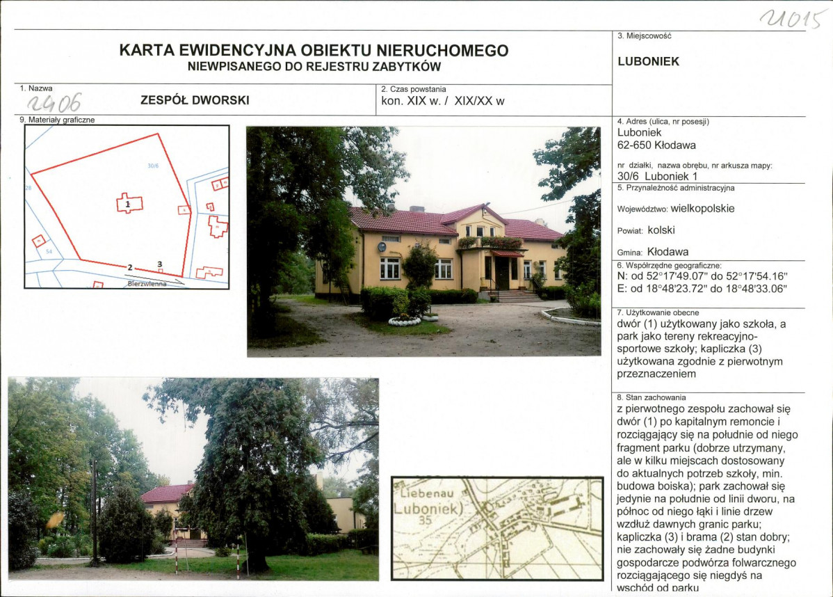 Karta obiektu niewpisanego do rejestru, skan nr 1