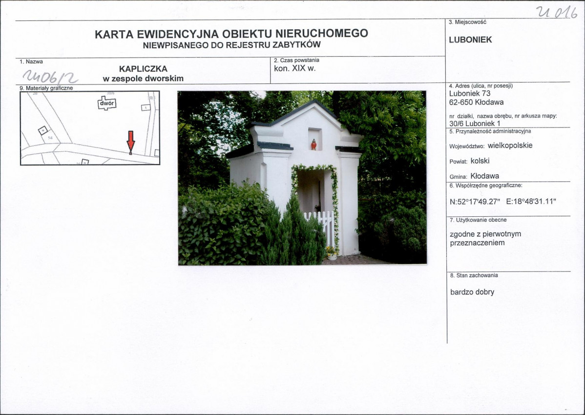 Karta obiektu niewpisanego do rejestru, skan nr 1