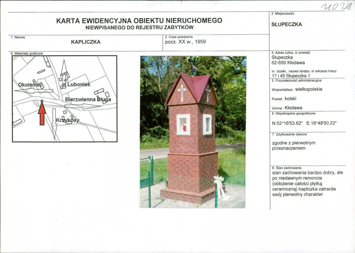 Karta obiektu niewpisanego do rejestru, skan nr 1