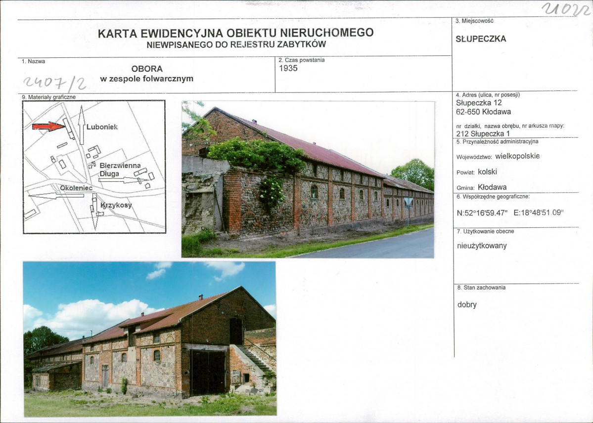 Karta obiektu niewpisanego do rejestru, skan nr 1