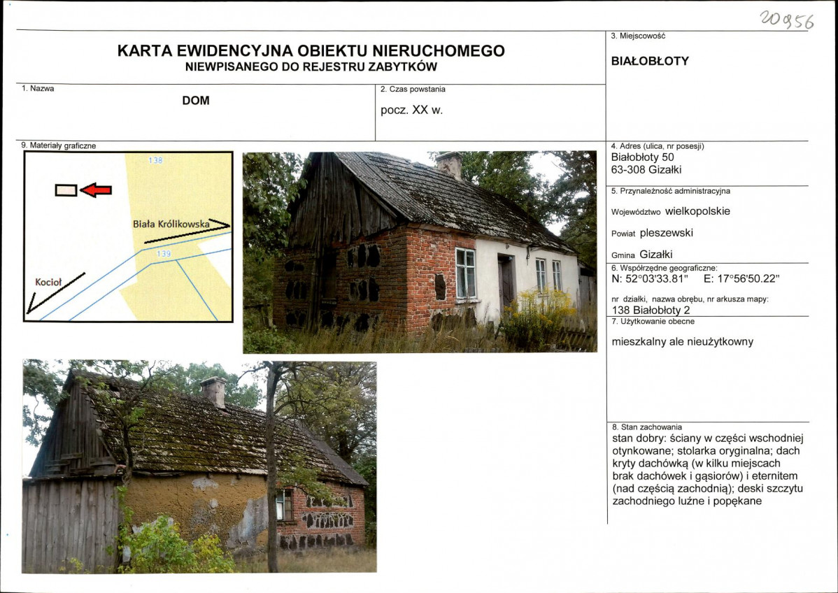 Karta obiektu niewpisanego do rejestru, skan nr 1