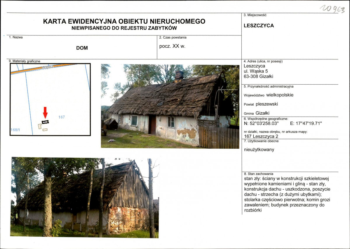 Karta obiektu niewpisanego do rejestru, skan nr 1