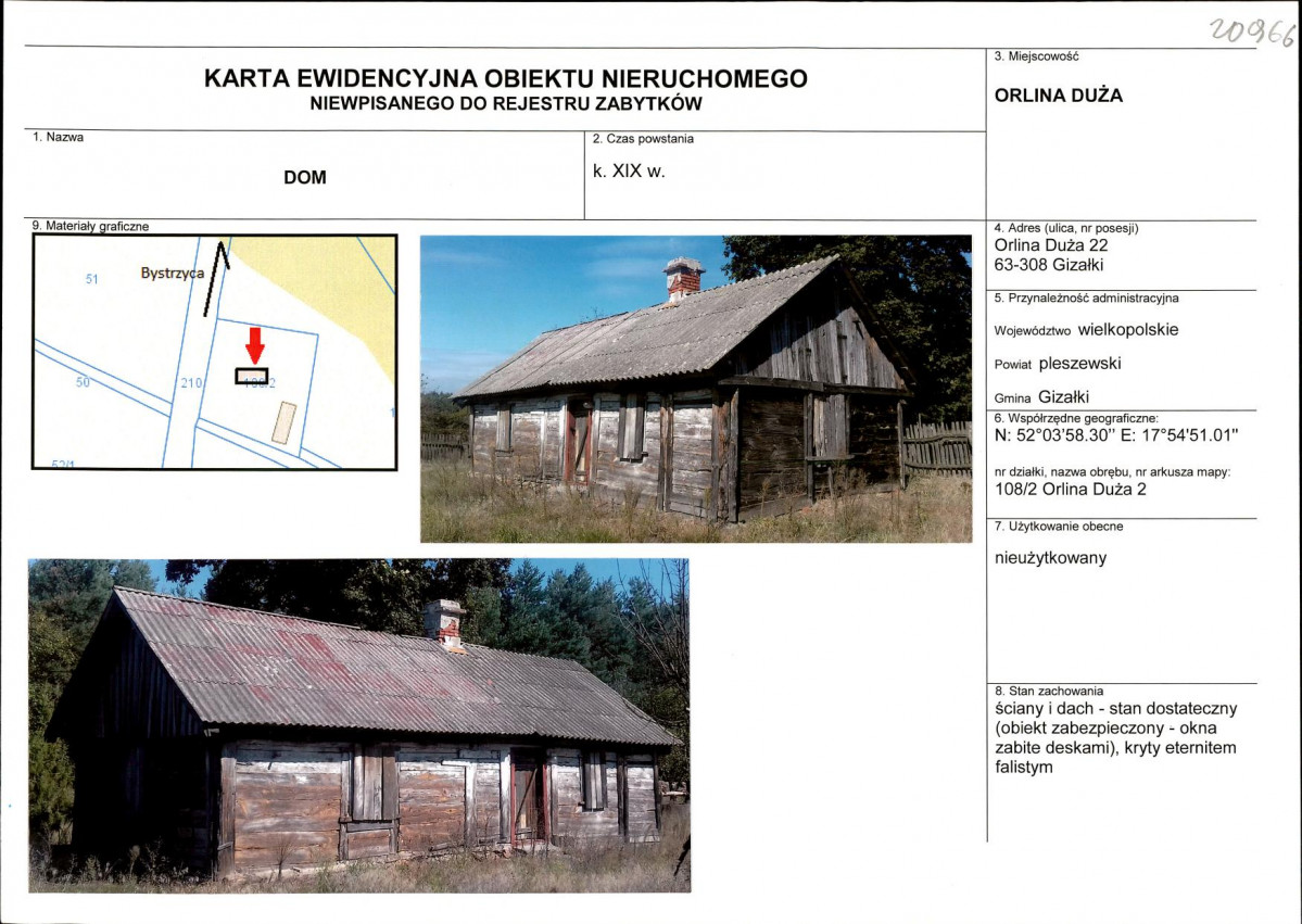 Karta obiektu niewpisanego do rejestru, skan nr 1