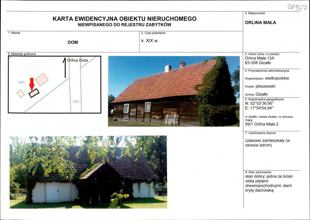 Karta obiektu niewpisanego do rejestru, skan nr 1