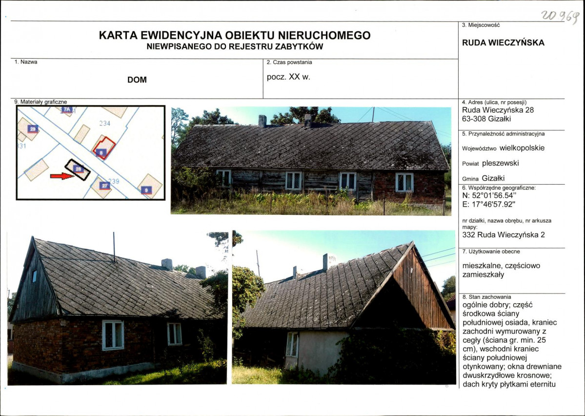 Karta obiektu niewpisanego do rejestru, skan nr 1