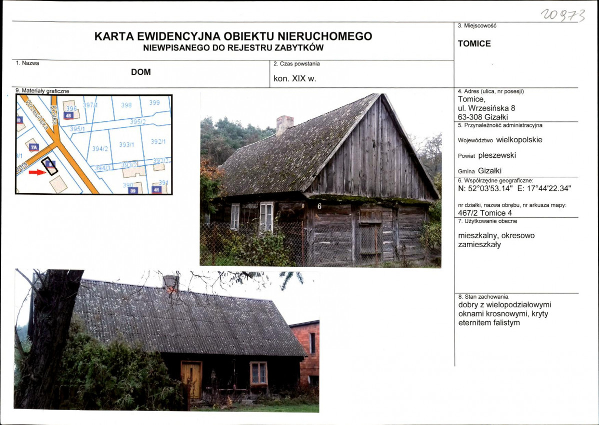 Karta obiektu niewpisanego do rejestru, skan nr 1