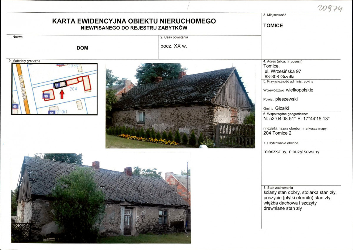 Karta obiektu niewpisanego do rejestru, skan nr 1