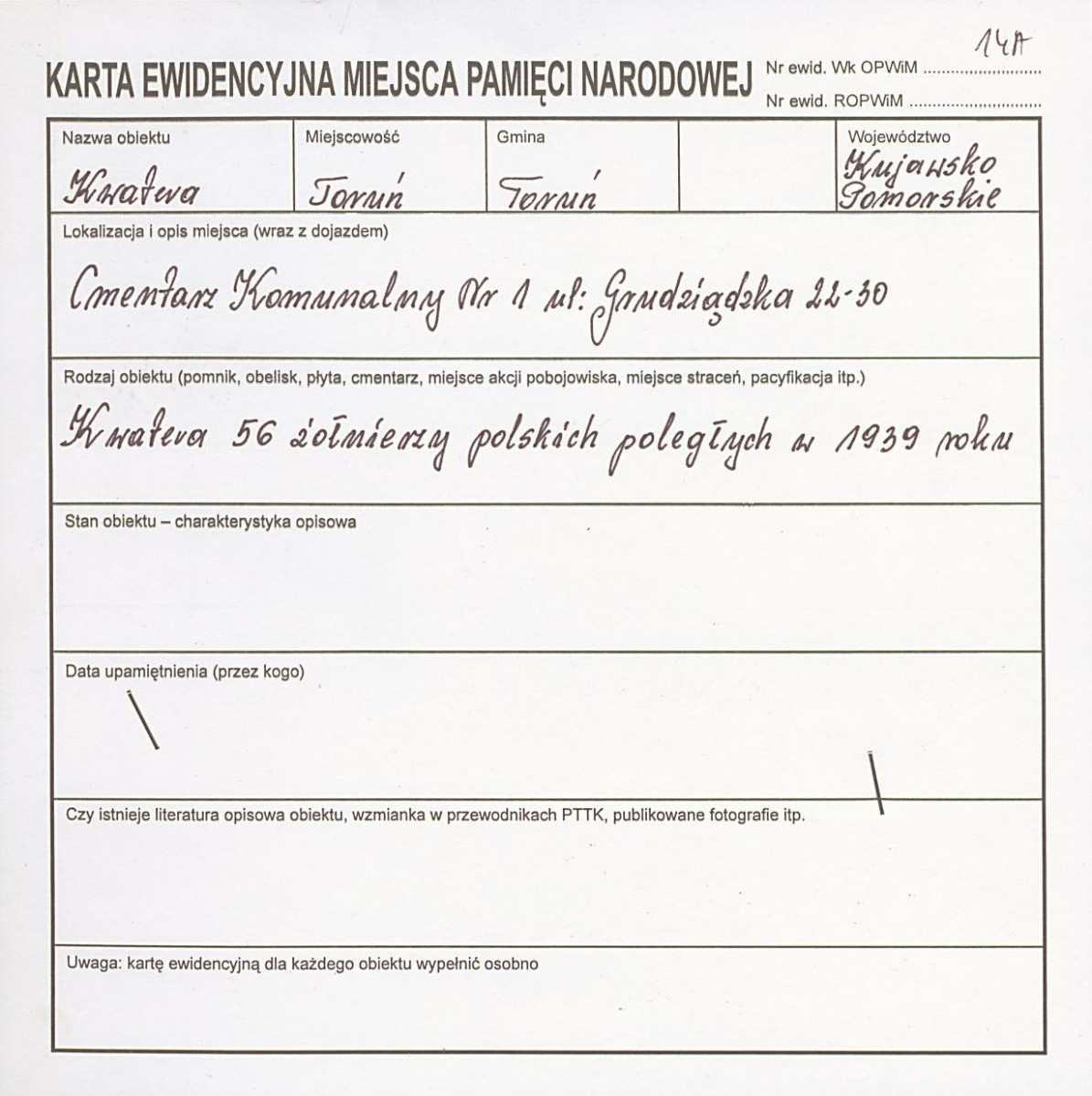 karta ewidencyjna, skan nr 1