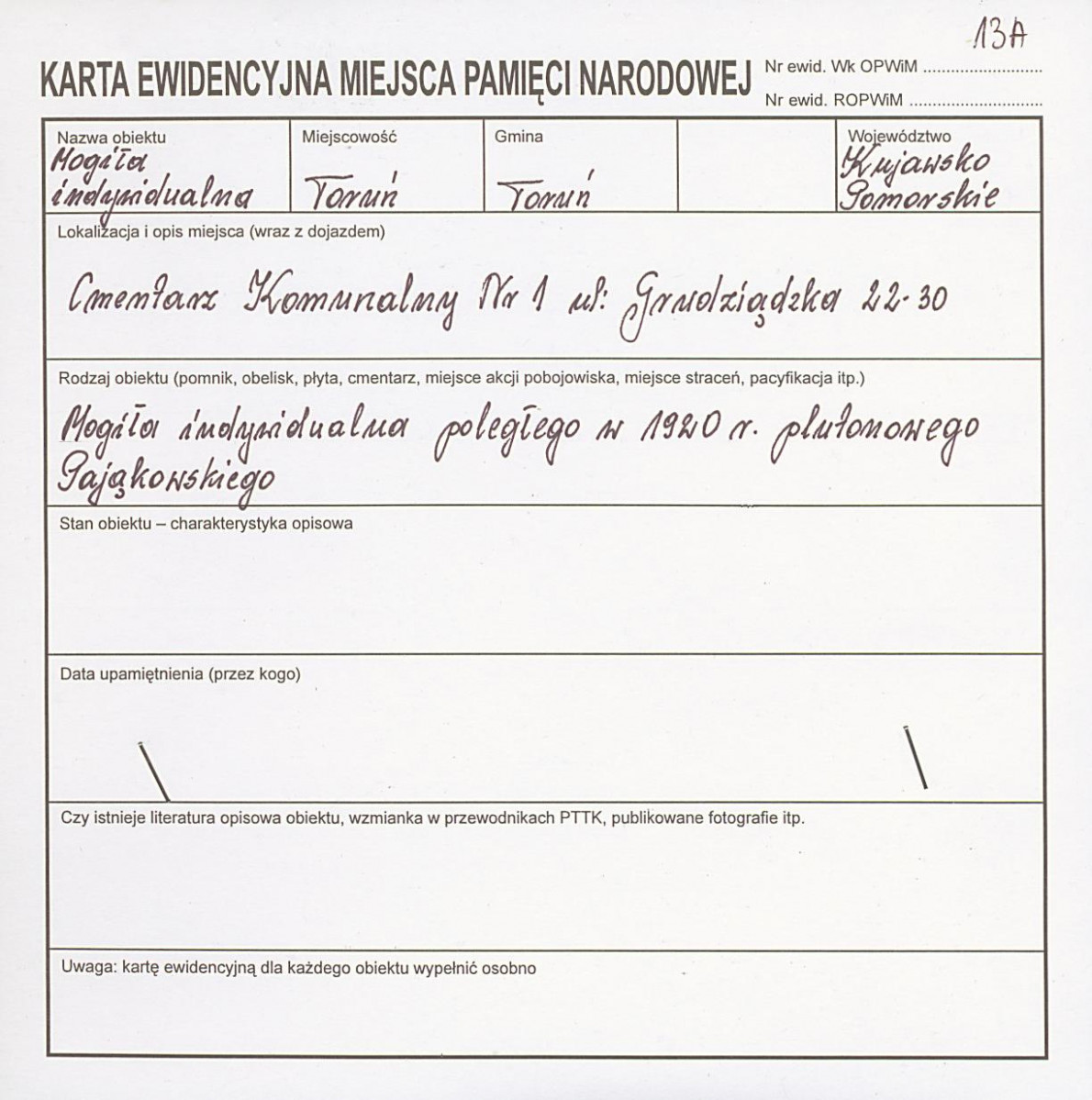 karta ewidencyjna, skan nr 1