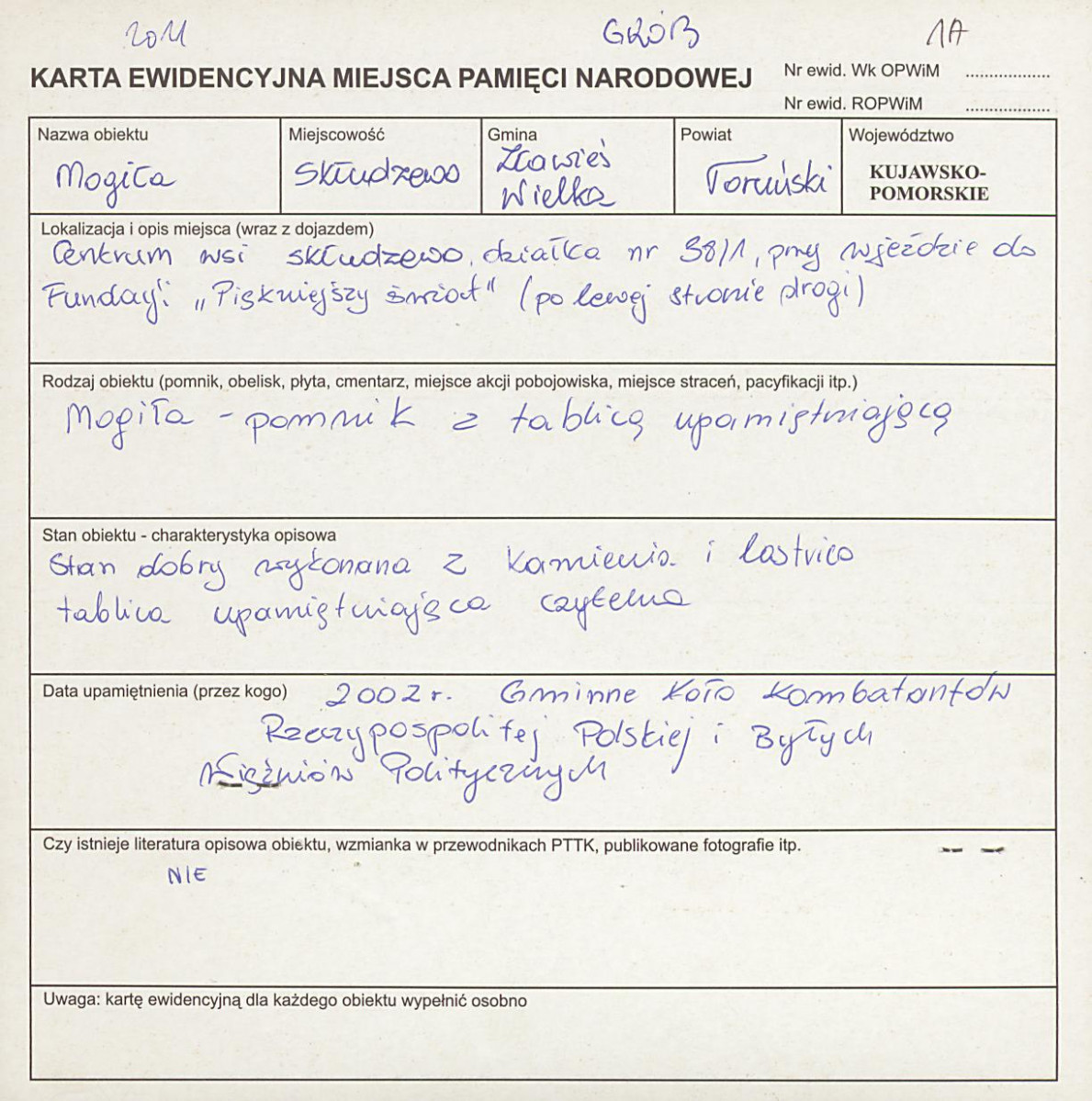 karta ewidencyjna, skan nr 1