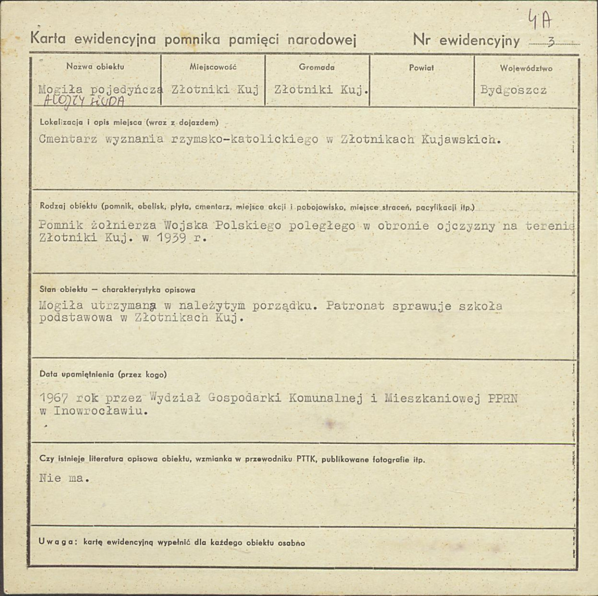 karta ewidencyjna, skan nr 1