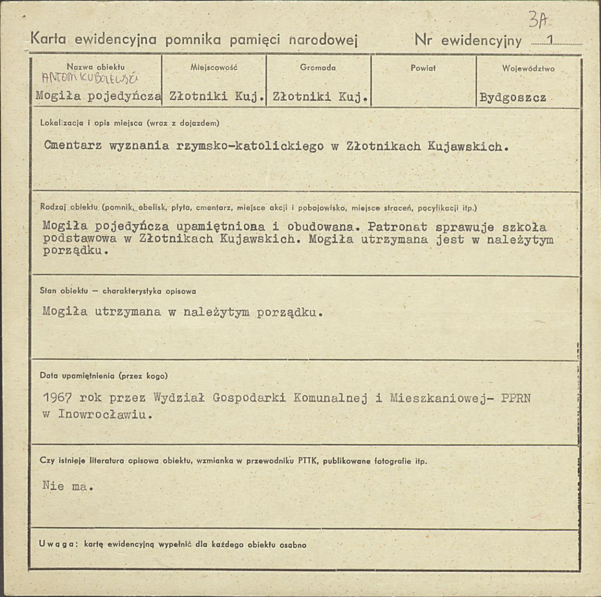 karta ewidencyjna, skan nr 1