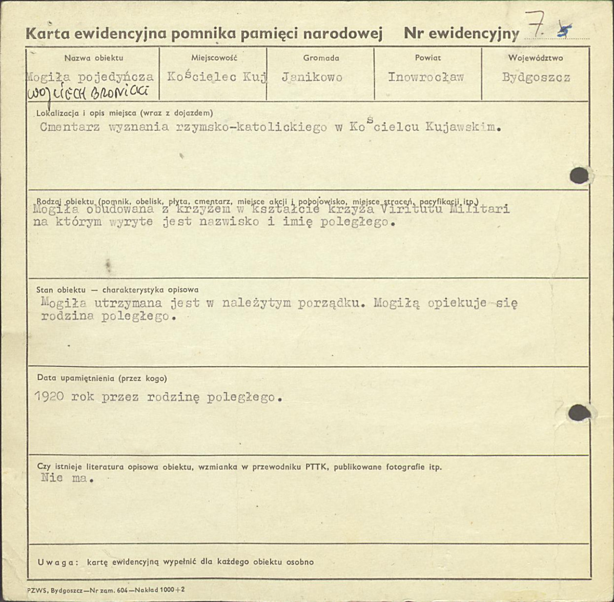 karta ewidencyjna, skan nr 1